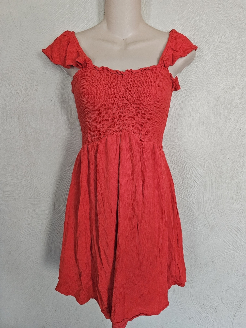 Venus Coral Red Smocked Mini Dress Size Womens XS
